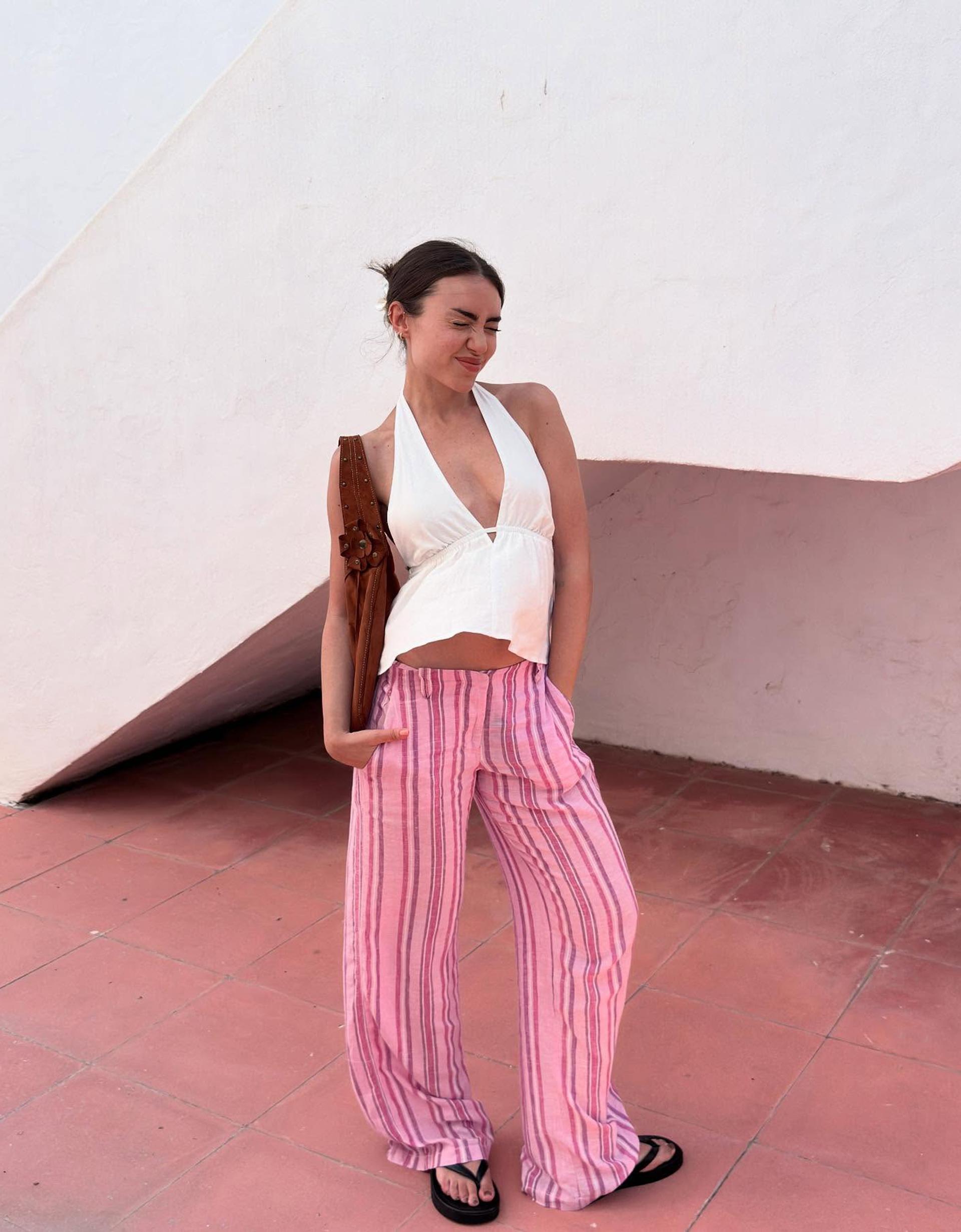 Short Sleeve Jeans Rayas Bershka Striped Trousers Trousers Women