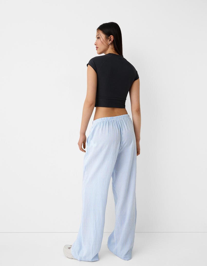 Straight-leg striped trousers with elasticated waist-Light blue-2