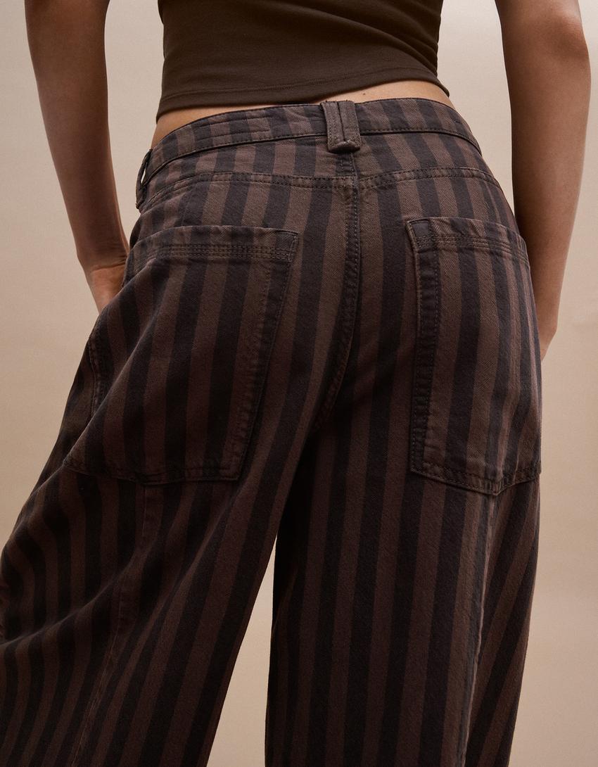 Pantalón barrel rayas-Marrón