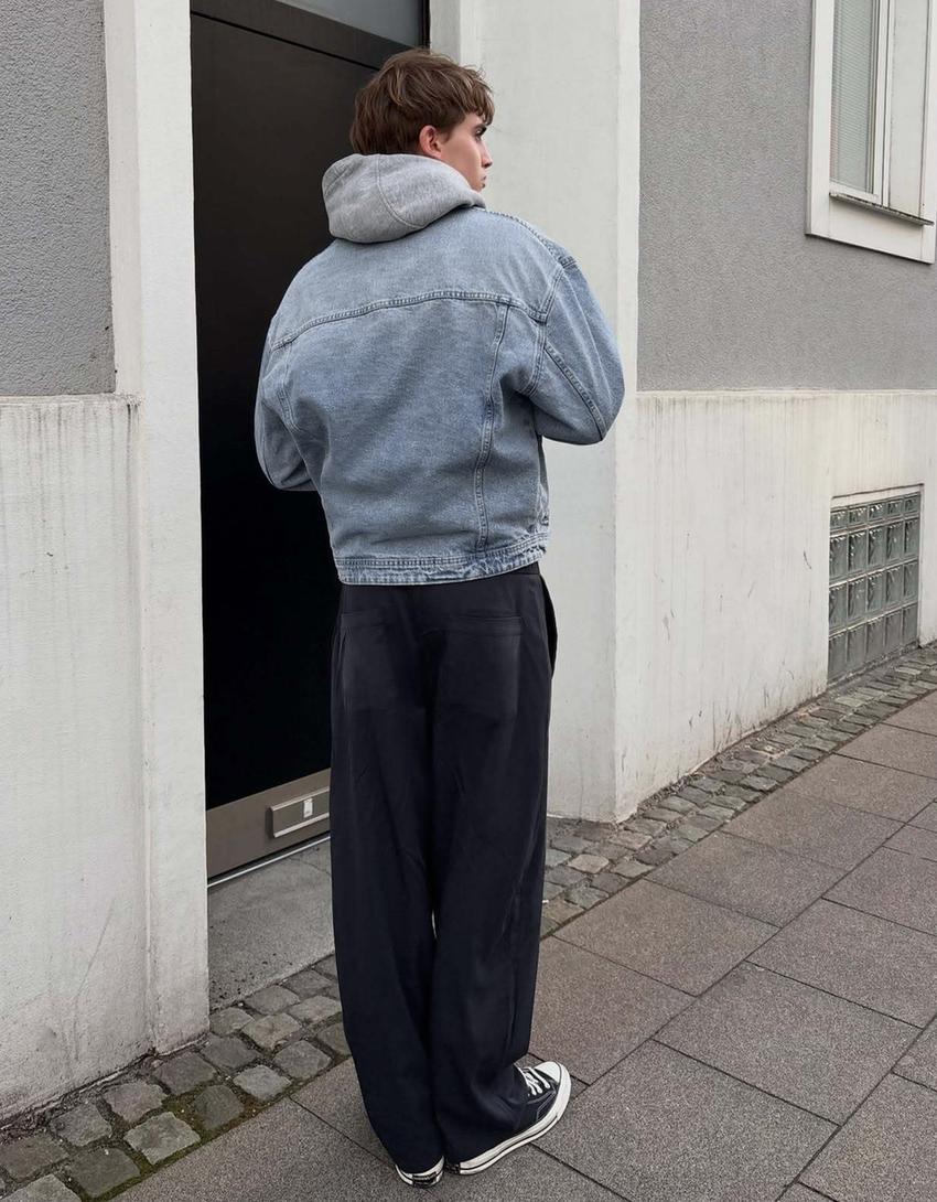 Pantalon super baggy fit à pinces fluide-Marine