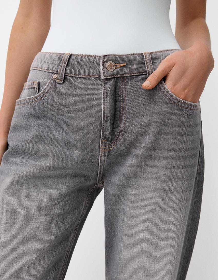 Jeans straight low waist-Cinza-3