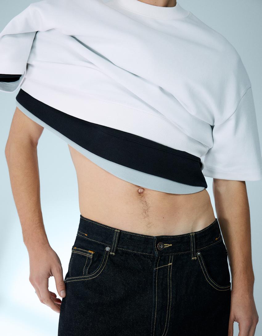 Maglietta a maniche corte in felpa a costine-Bianco Roto