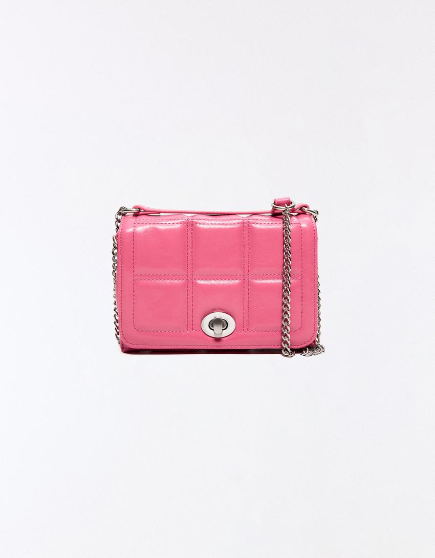 Mini padded leather effect bag-Pink