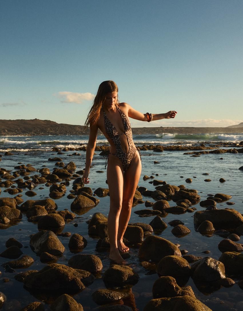 Maillot de bain imprimé animal-Marron