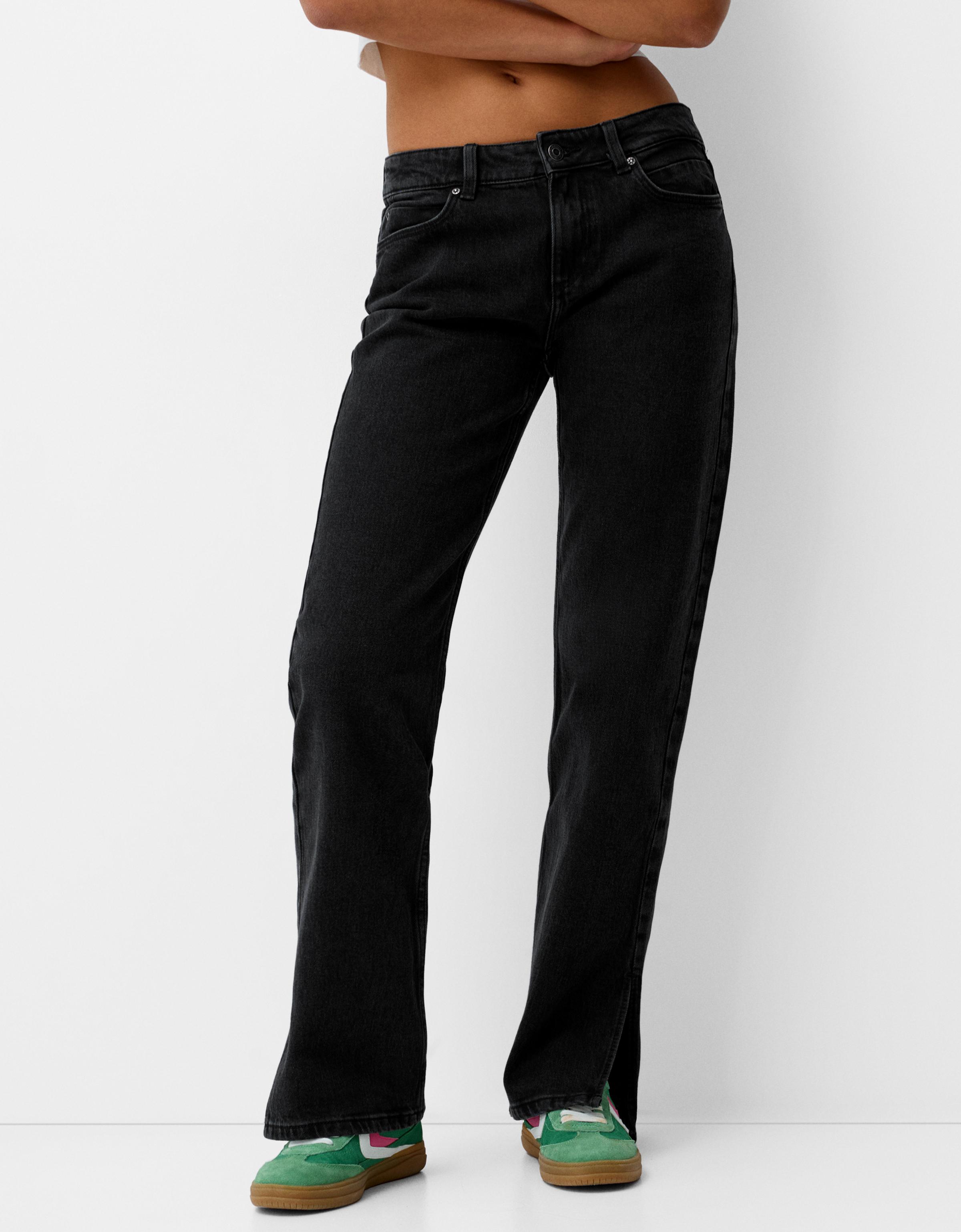 Bershka Jeans-Schlaghose Mit Seitlichem Schlitz Damen 44 Schwarz