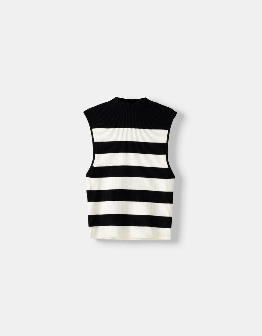 توب محاك بدون أكمام ورقبة عالية-أسود-4