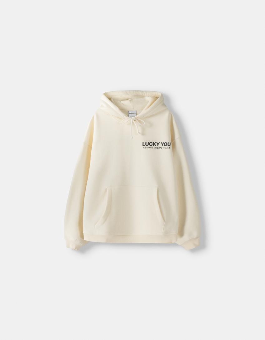 Printed oversize hoodie-Beige