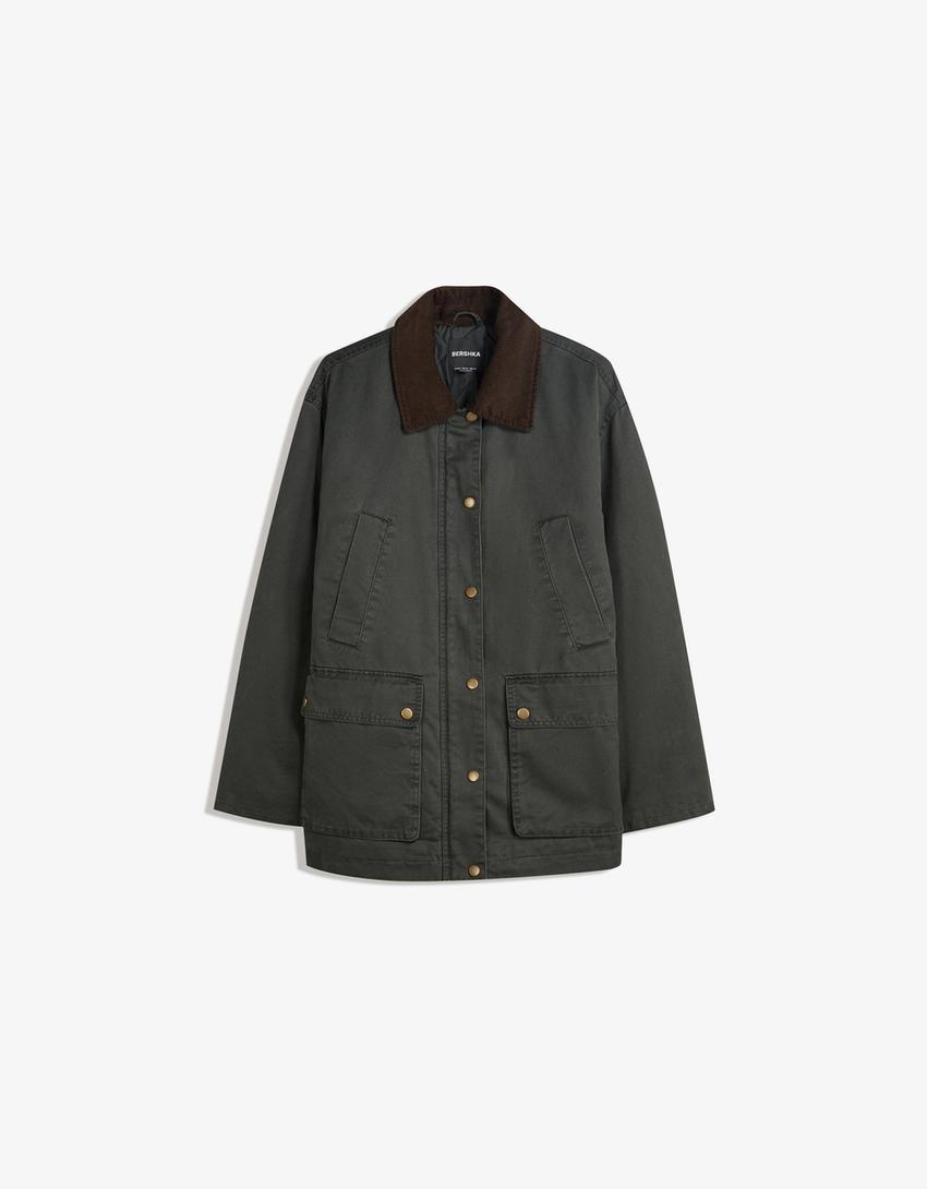 Jacket with contrast collar-Khaki