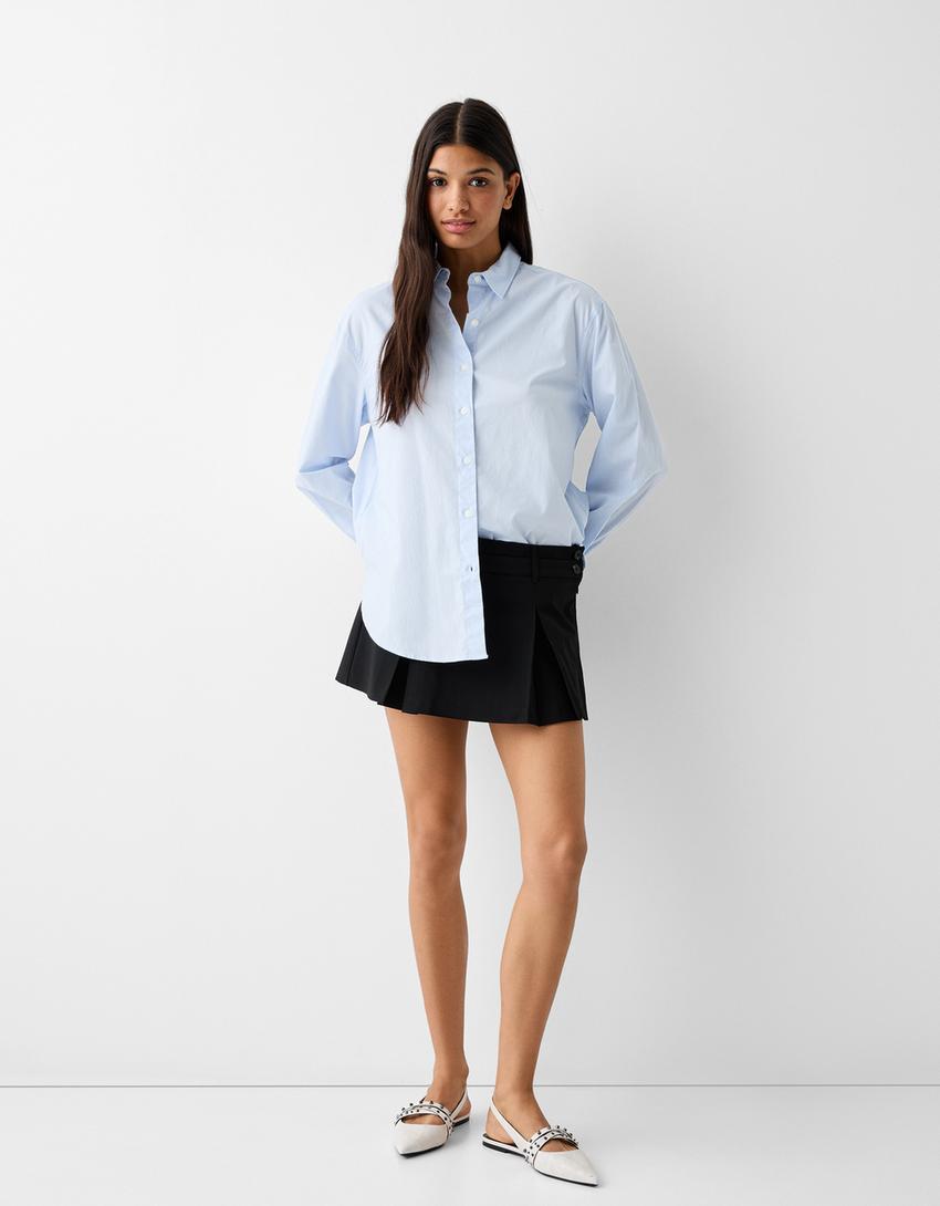 Long sleeve poplin shirt-Light blue-3