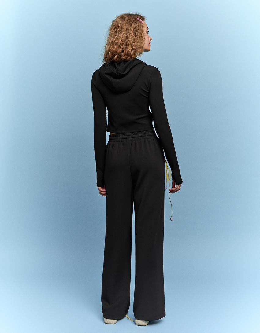 Hose mit Weitem Bein, Soft Touch-Schwarz