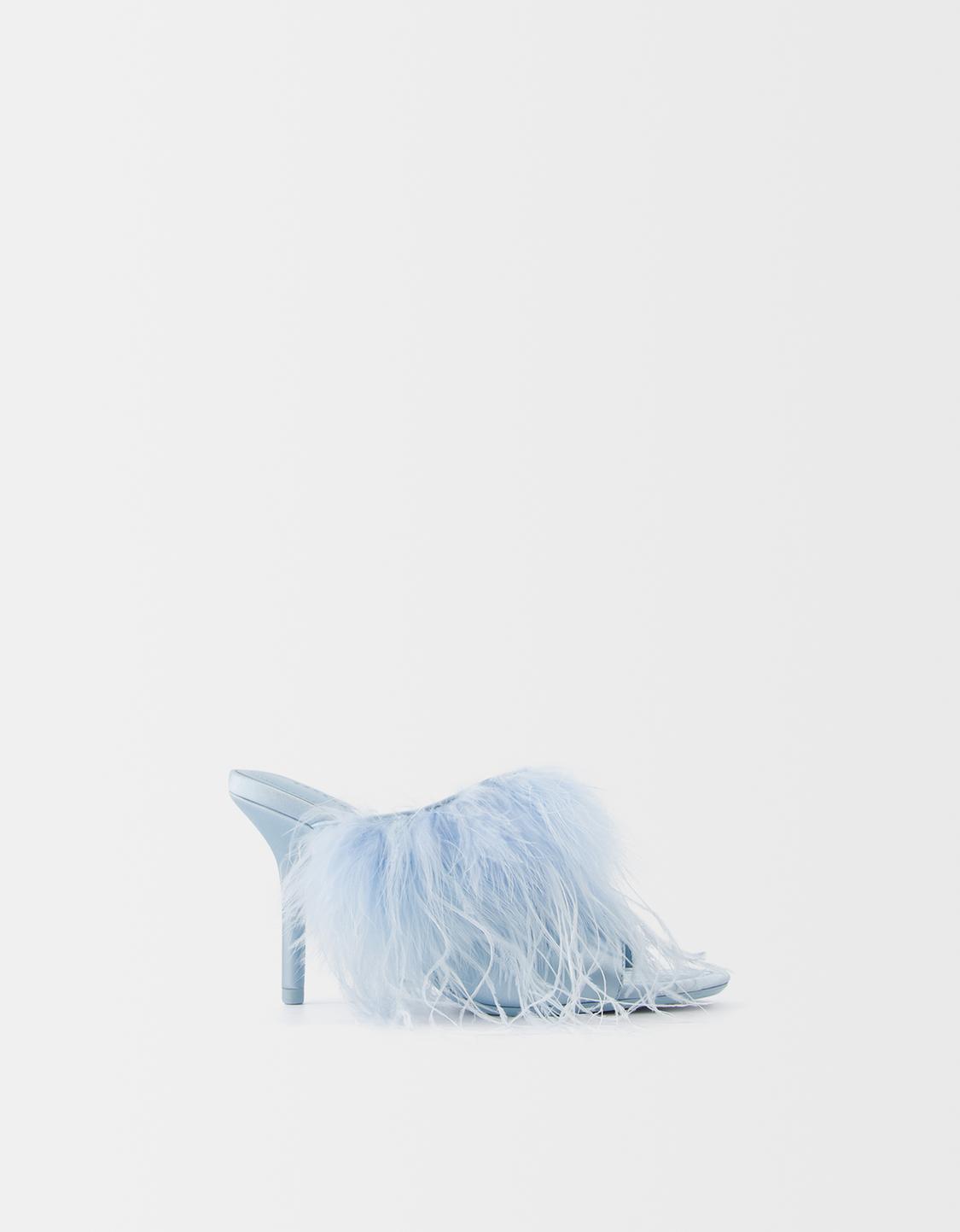 Sandales talon mules avec plumes