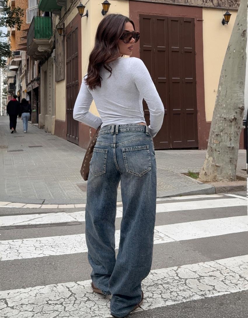 Düşük bel baggy barrel fit jean-Mavi