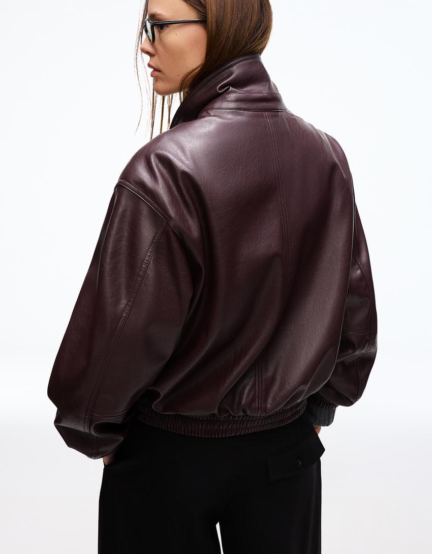 Cazadora efecto piel-Granate