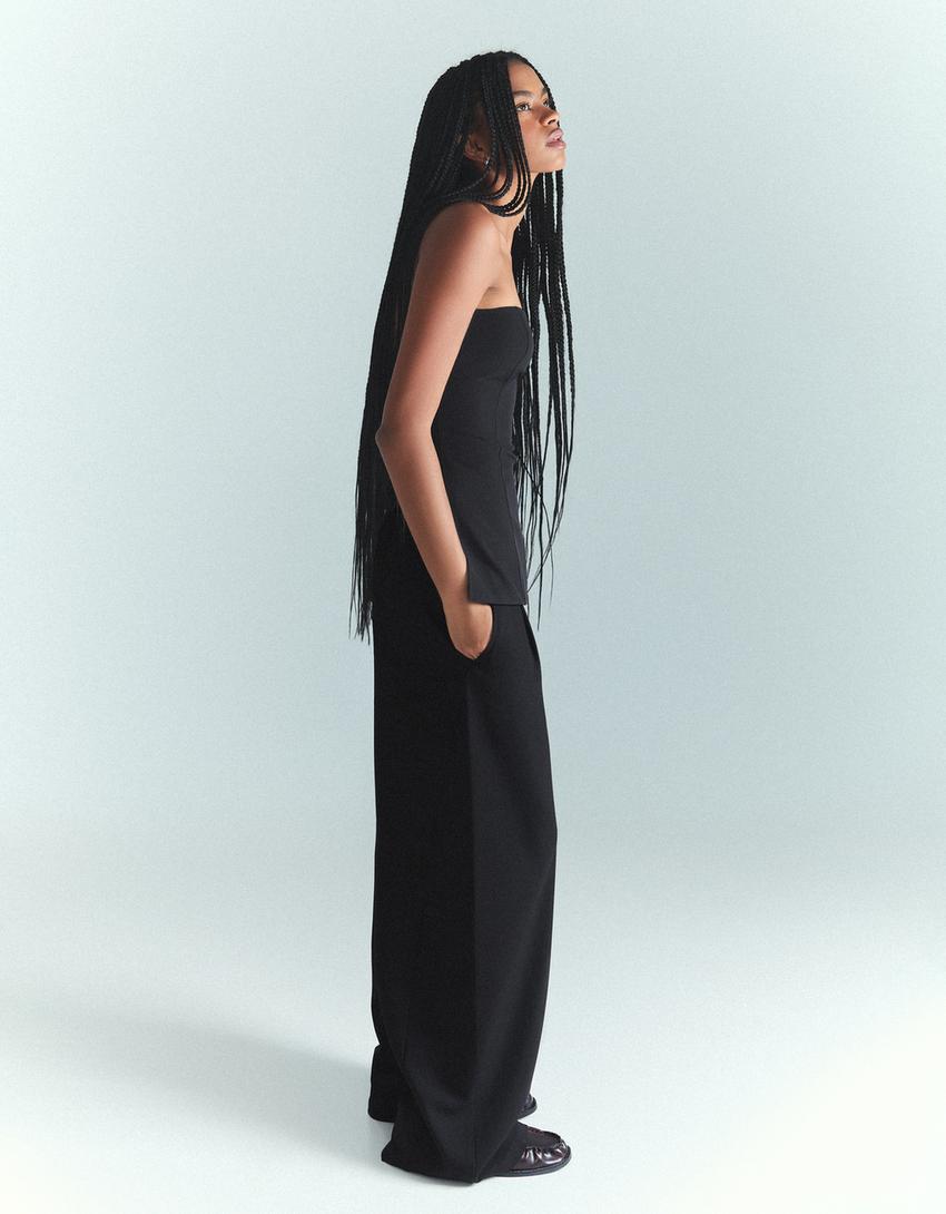 Voluminous trousers with double fabric-Black