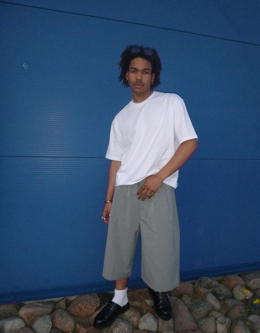 Calções bermuda jogger baggy tailored fit-Cinza-0