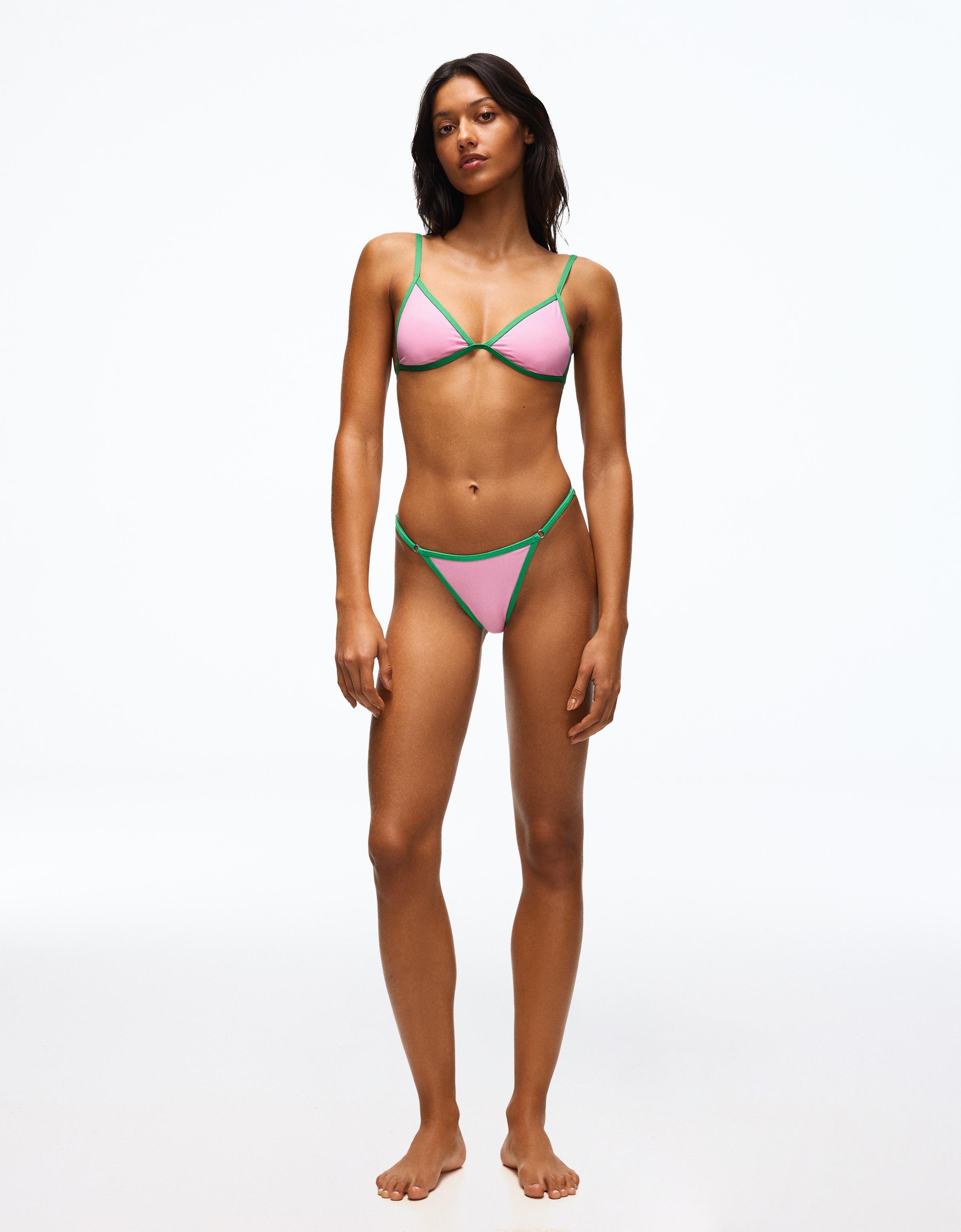 Contrast thong bikini briefs — Pink