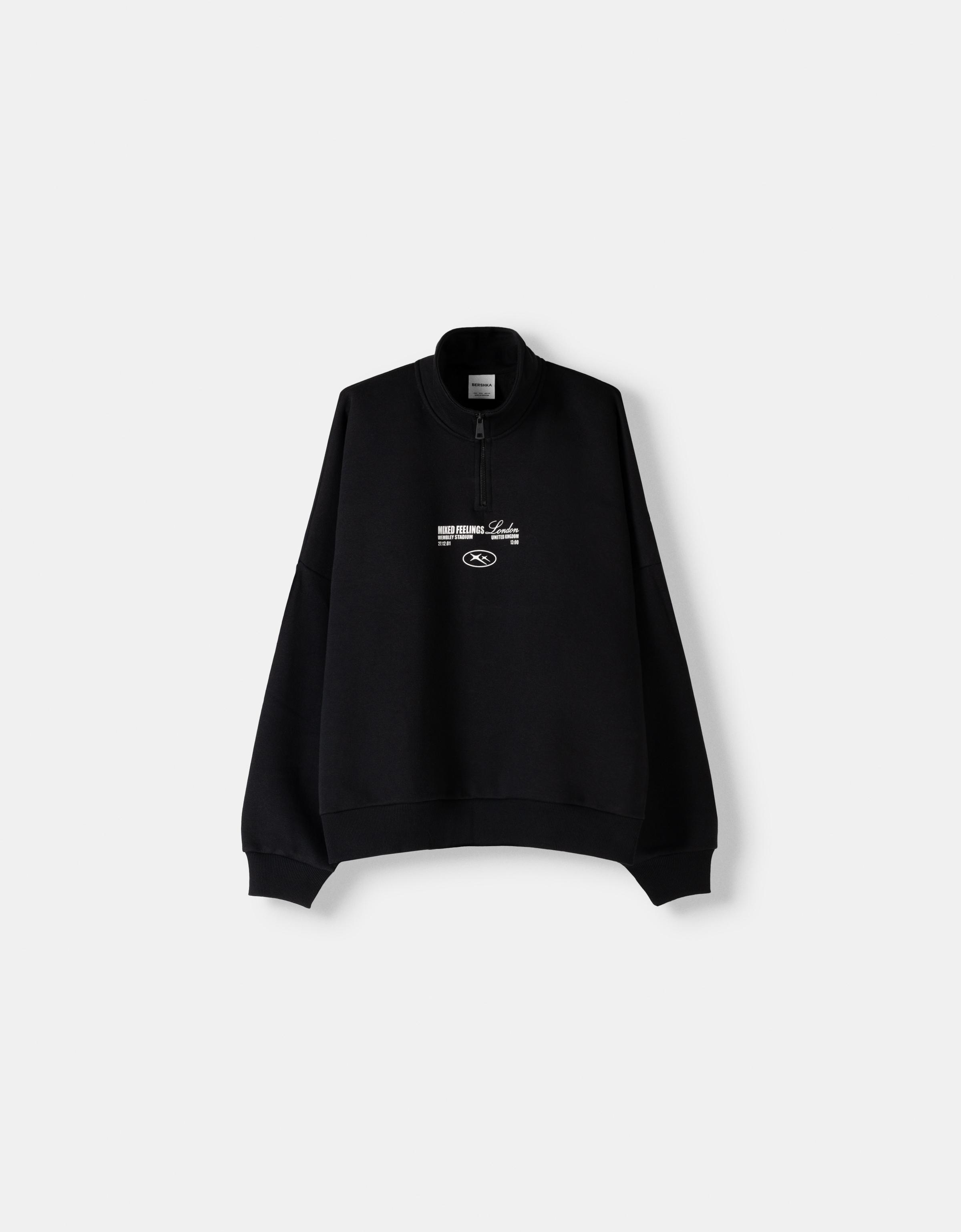 Printed sporty sweatshirt with zipper - Sweatshirts