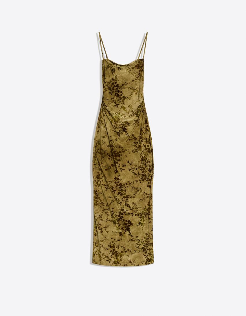 Velvet print tulle midi dress with straps - Dresses and Jumpsuits - Women | Bershka Velvet print tulle midi dress with straps - Dresses and Jumpsuits - Women | Bershka