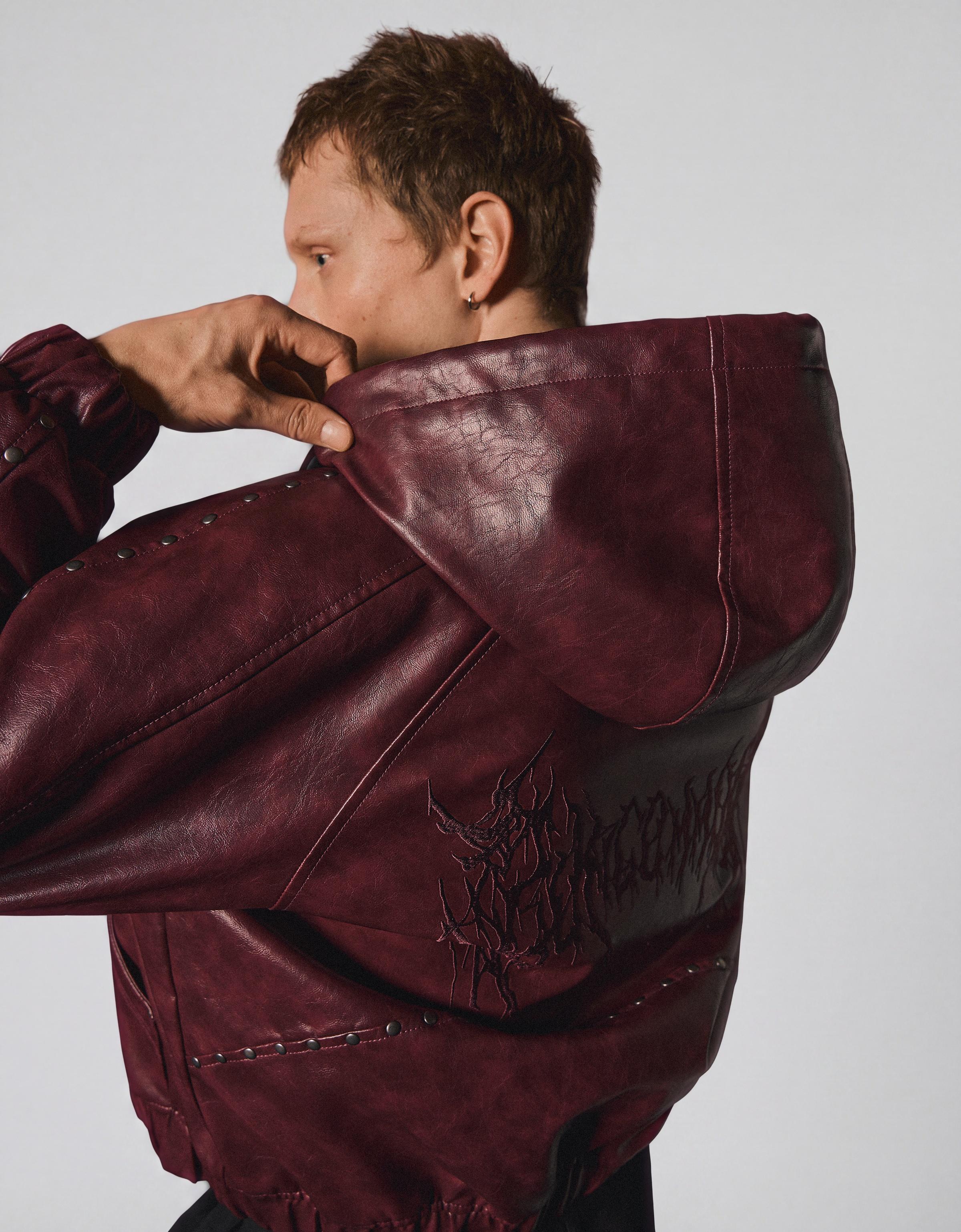 Studded faux leather jacket — Maroon