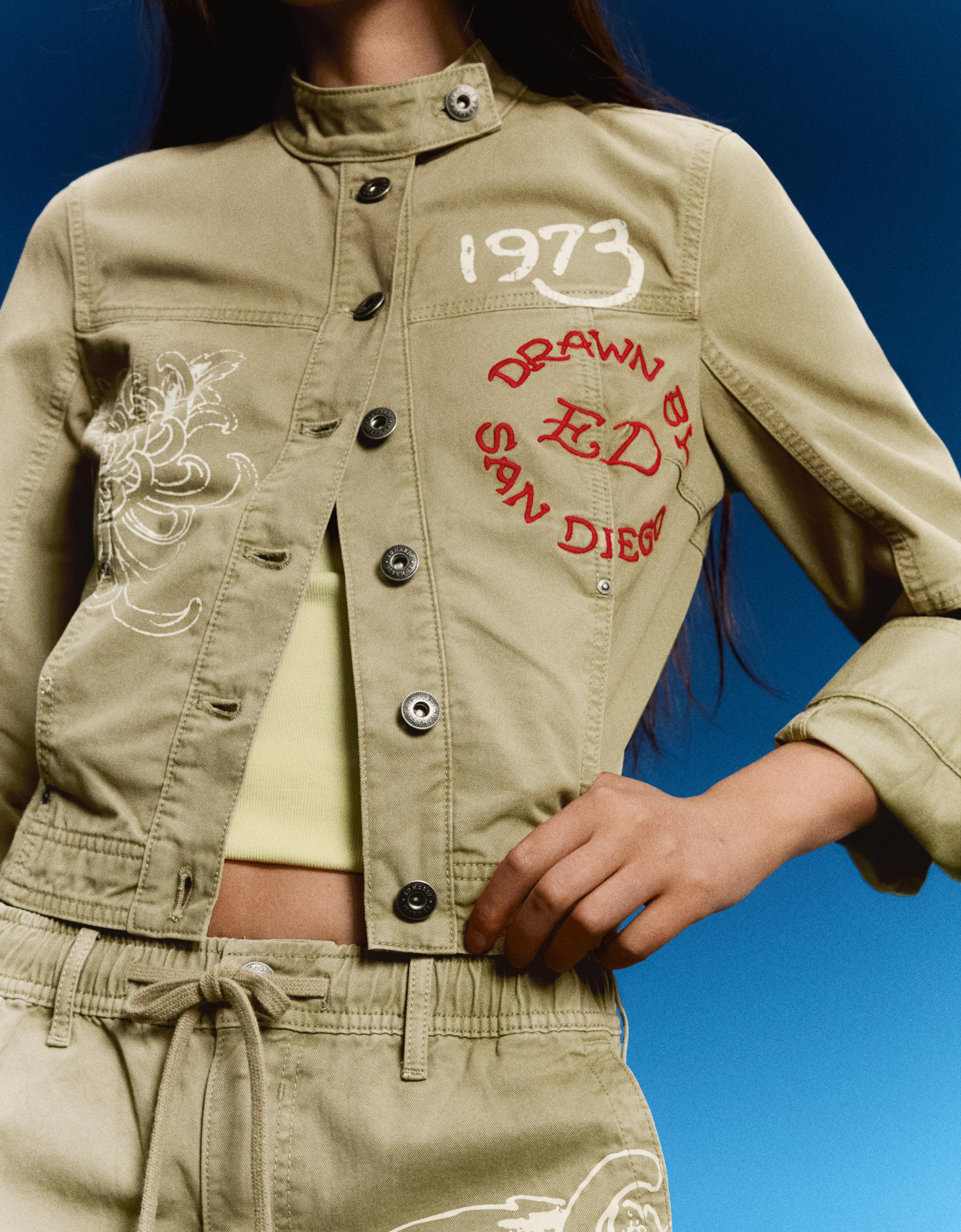 ED HARDY X BERSHKA embroidered jacket — Sand