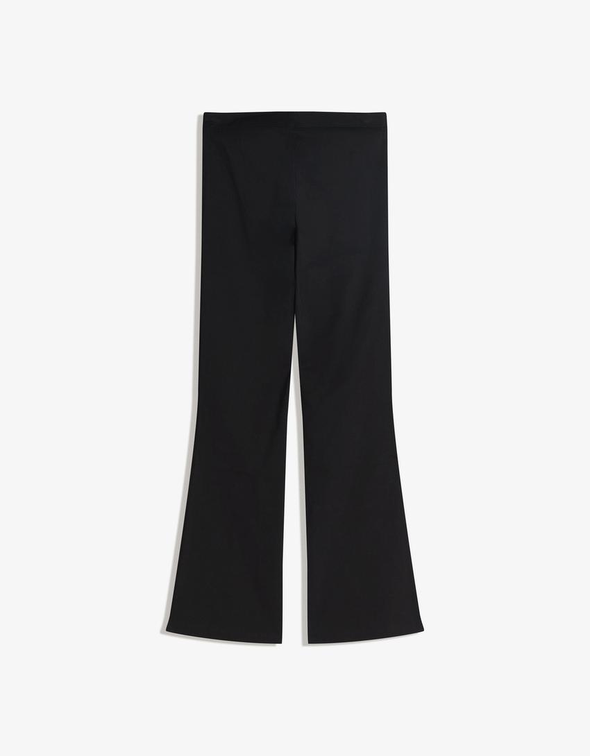 Calças de bengalina com zíper-Preto