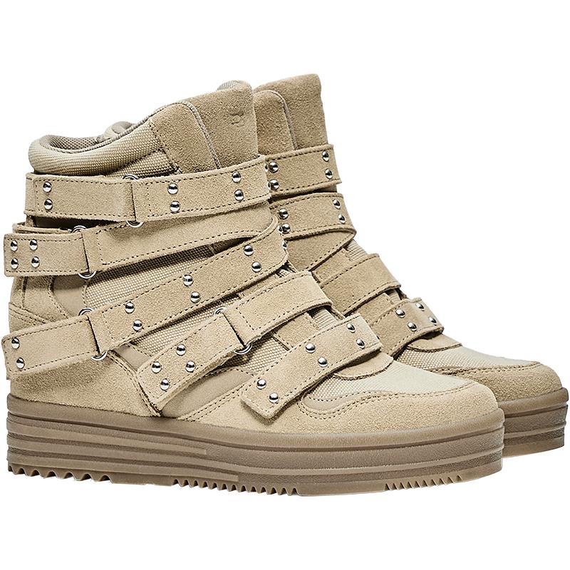 STUDDED HIGH-TOP TRAINERS — SAND