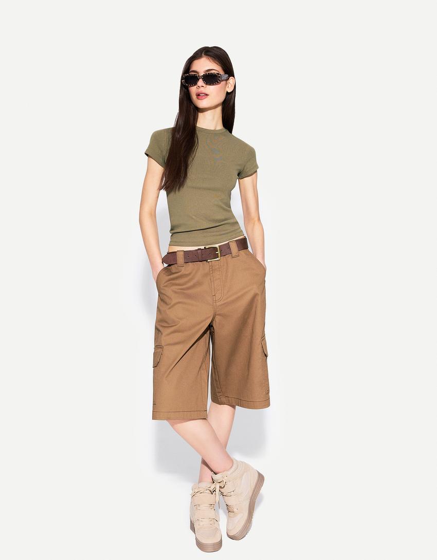 Short sleeve crew neck T-shirt-Khaki