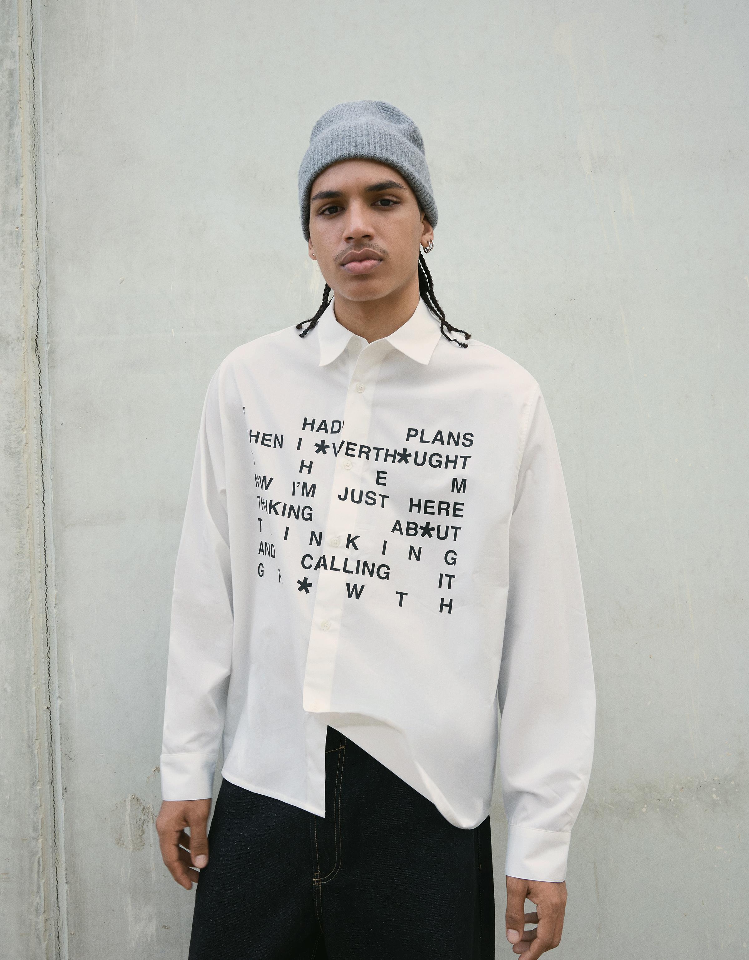 Bershka Boxy-Hemd Mit Print Herren M Weiss