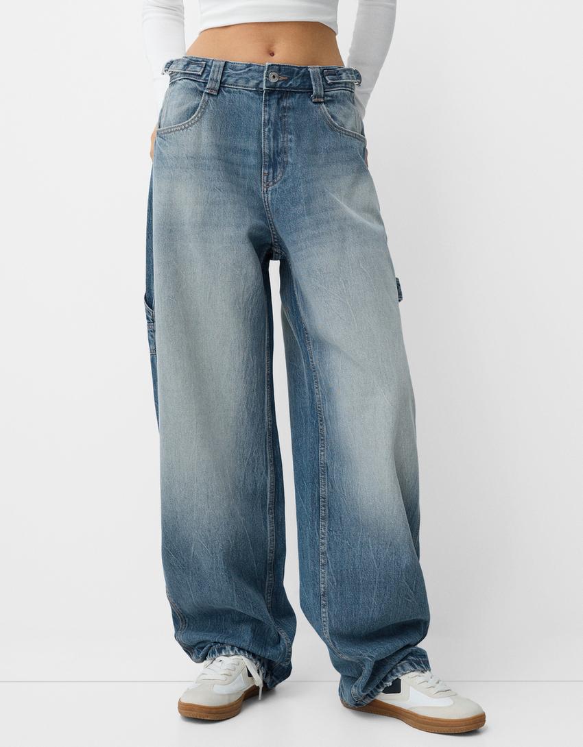 Verstelbare balloon fit carpenter jeans-Gewassen blauw-1