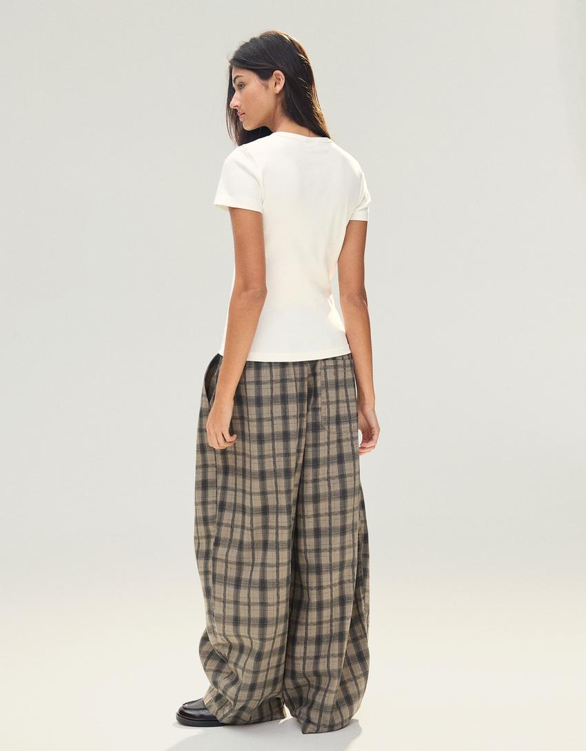 Basic ribbed short sleeve T-shirt-Off white