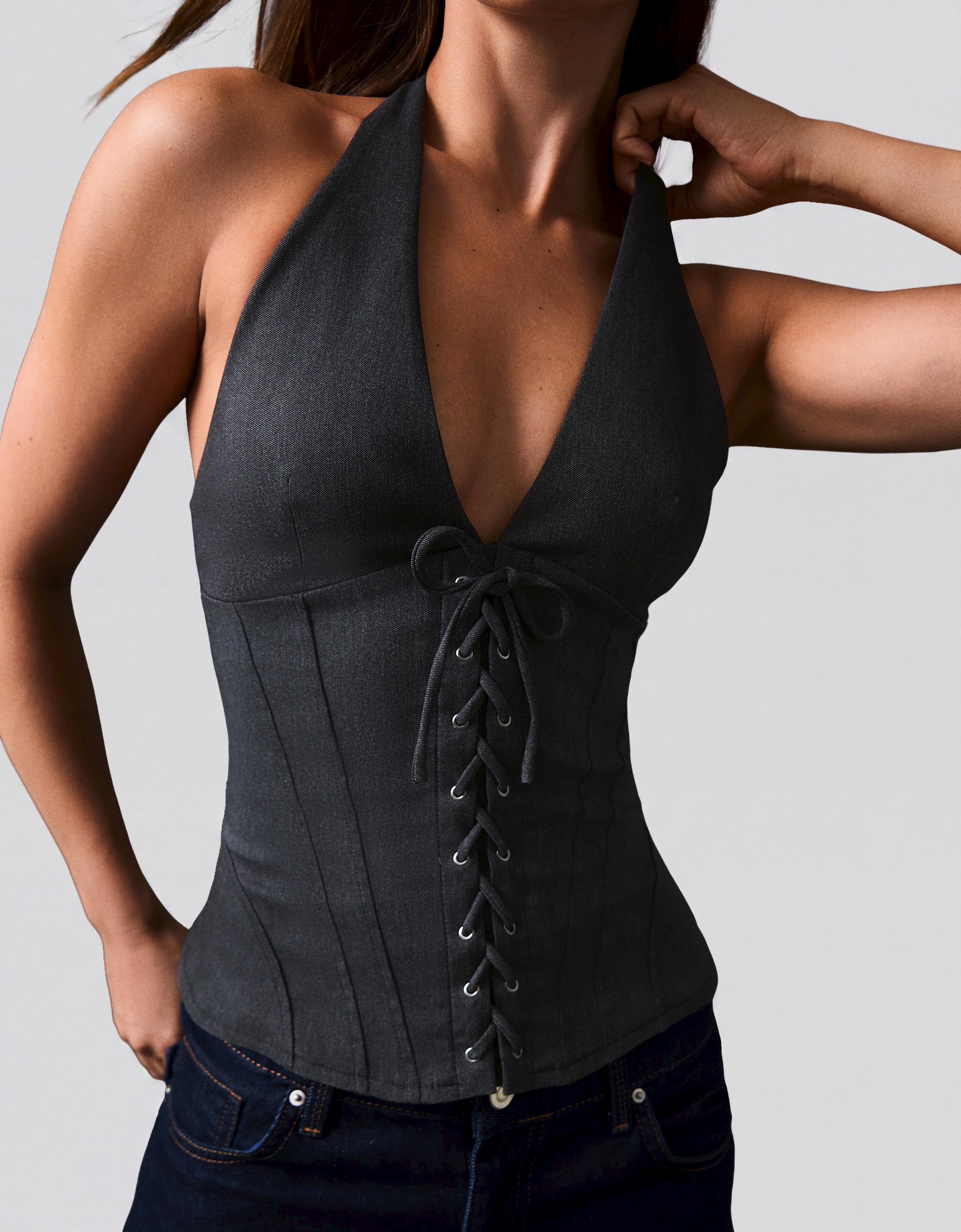 Halter top with corset effect — Dark blue