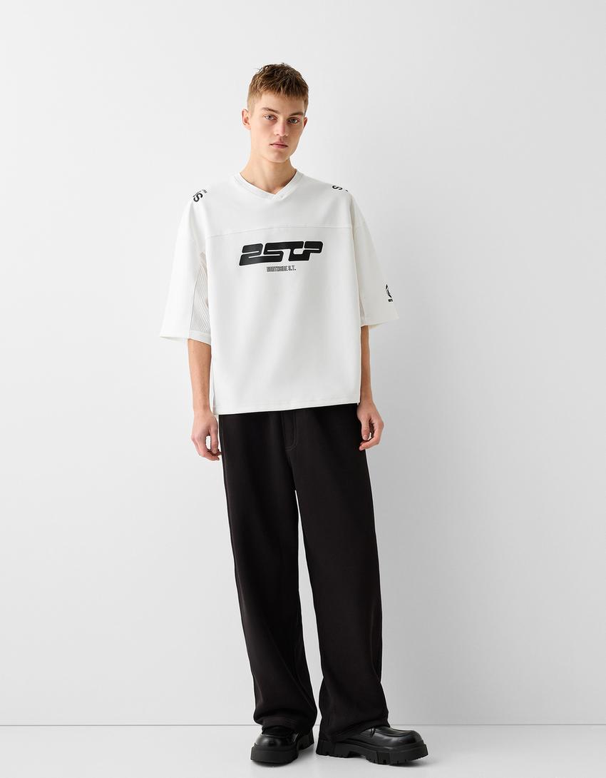 T-shirt manches courtes boxy fit imprimé-Blanc-3