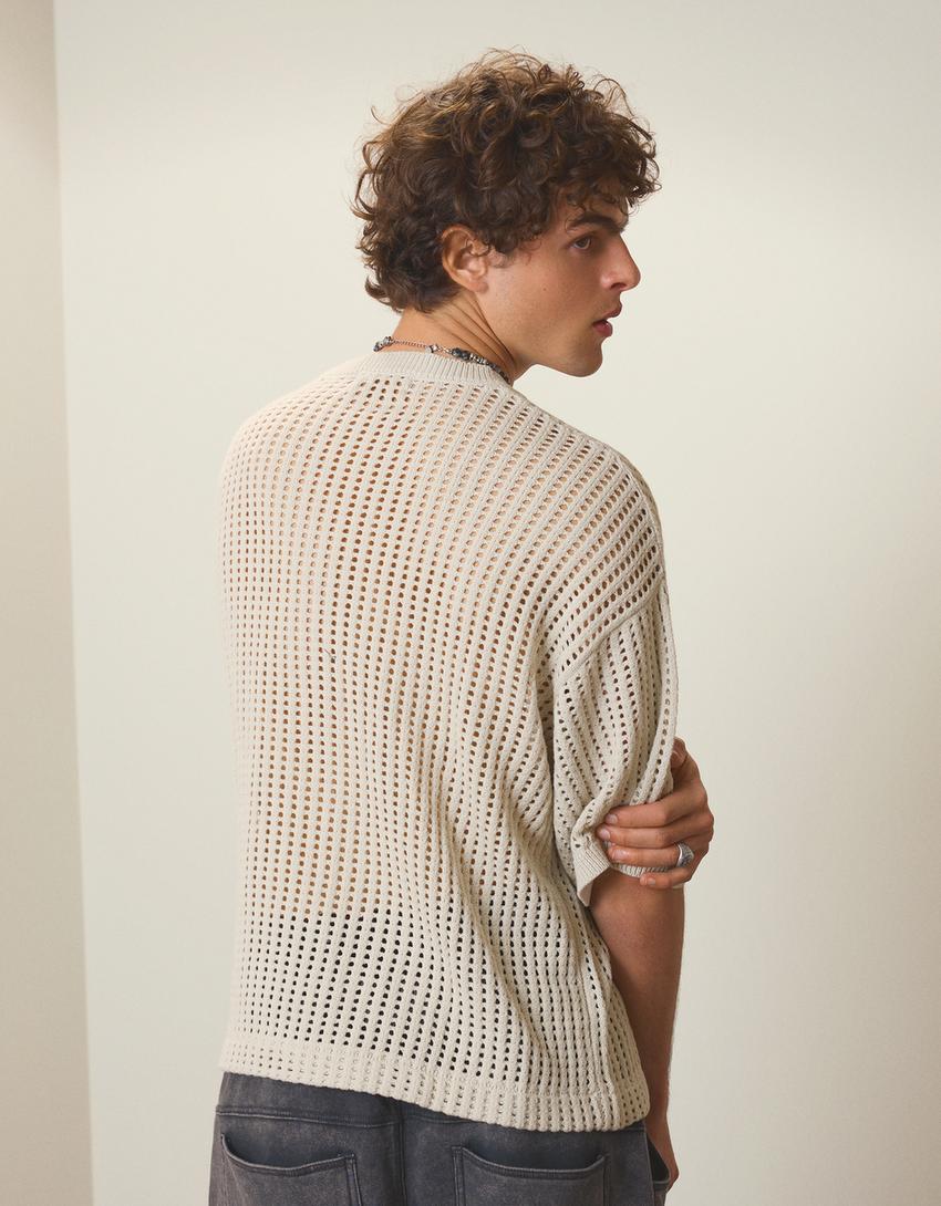 Mesh print T-shirt-Brown