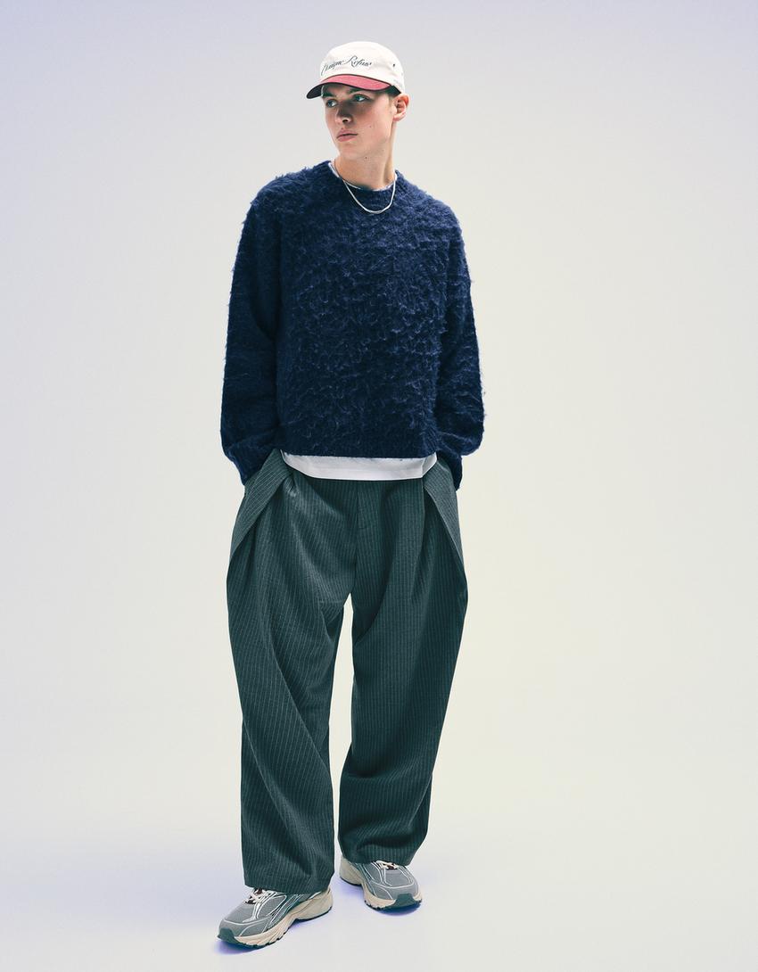 Faux fur sweater-Navy