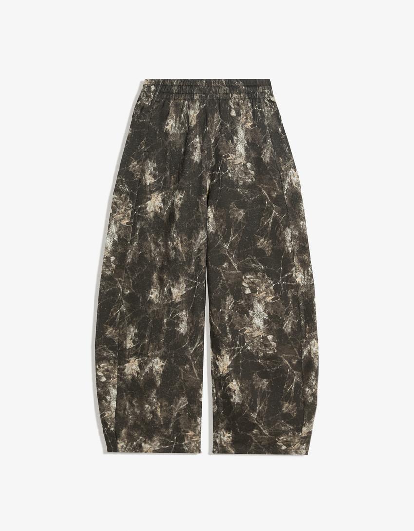 Calças de felpa barrel com estampado-Cinzento-escuro