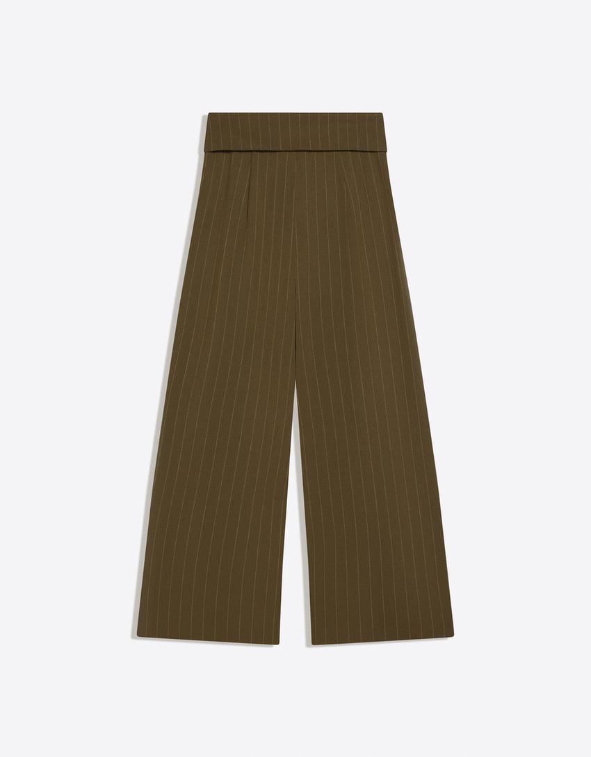 Darted trousers with turn-up waist-Khaki