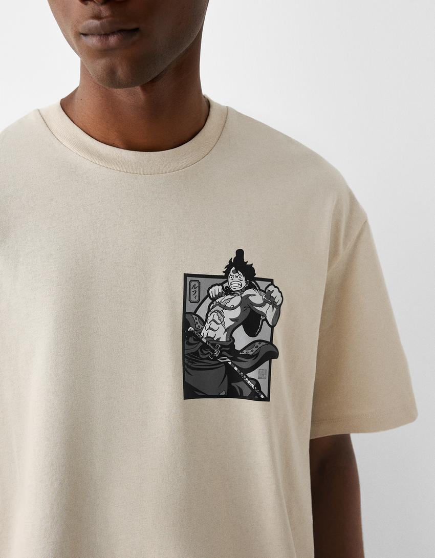 T-shirt One Piece manches courtes boxy fit imprimé-Camel-6