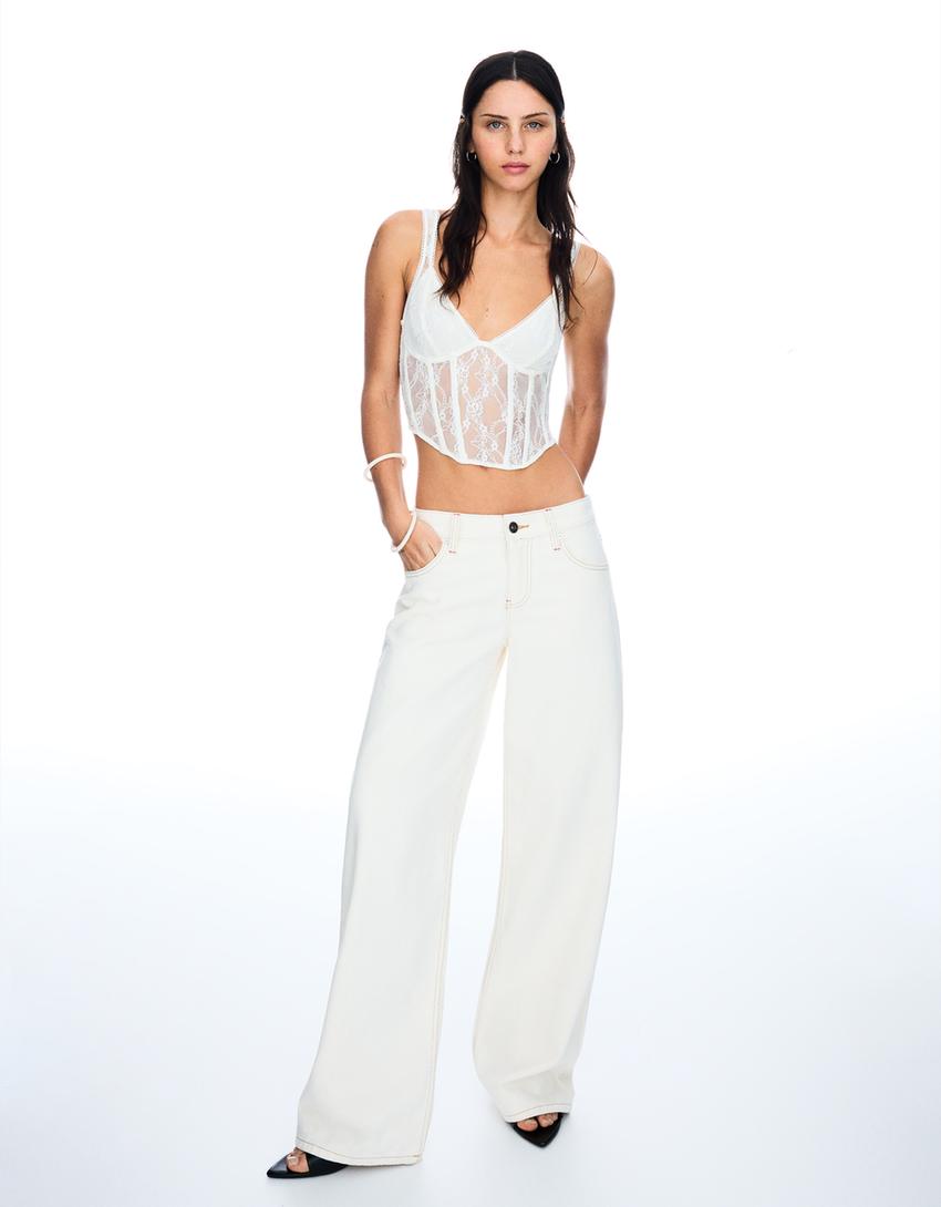 Lace top with straps-Cream-1