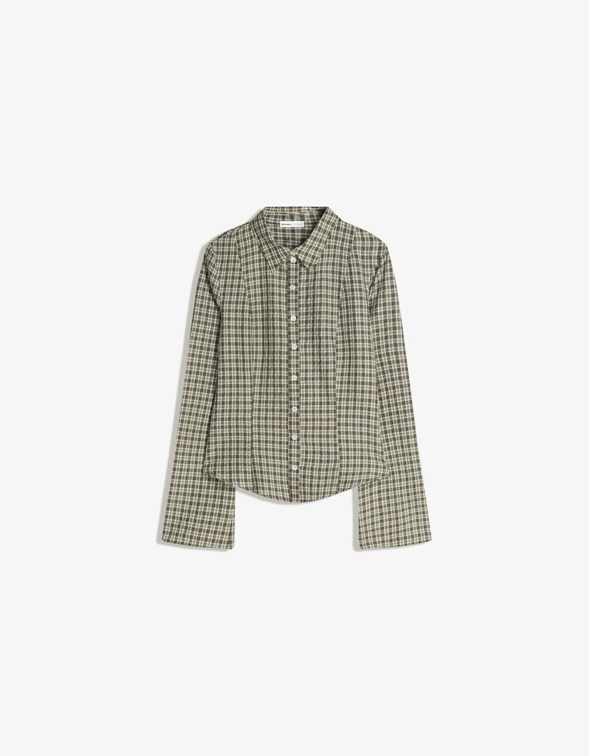 Camisa manga campana entallada-Kaki