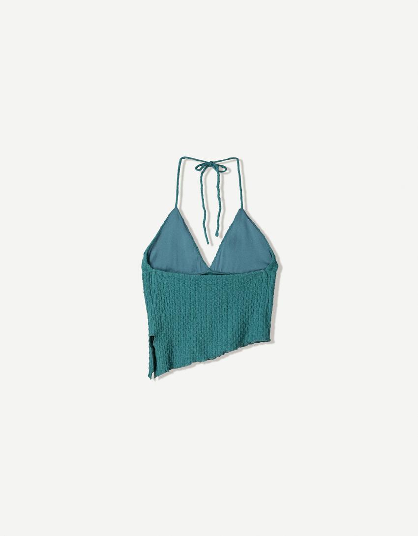 Rustic asymmetric strappy top-Green-4