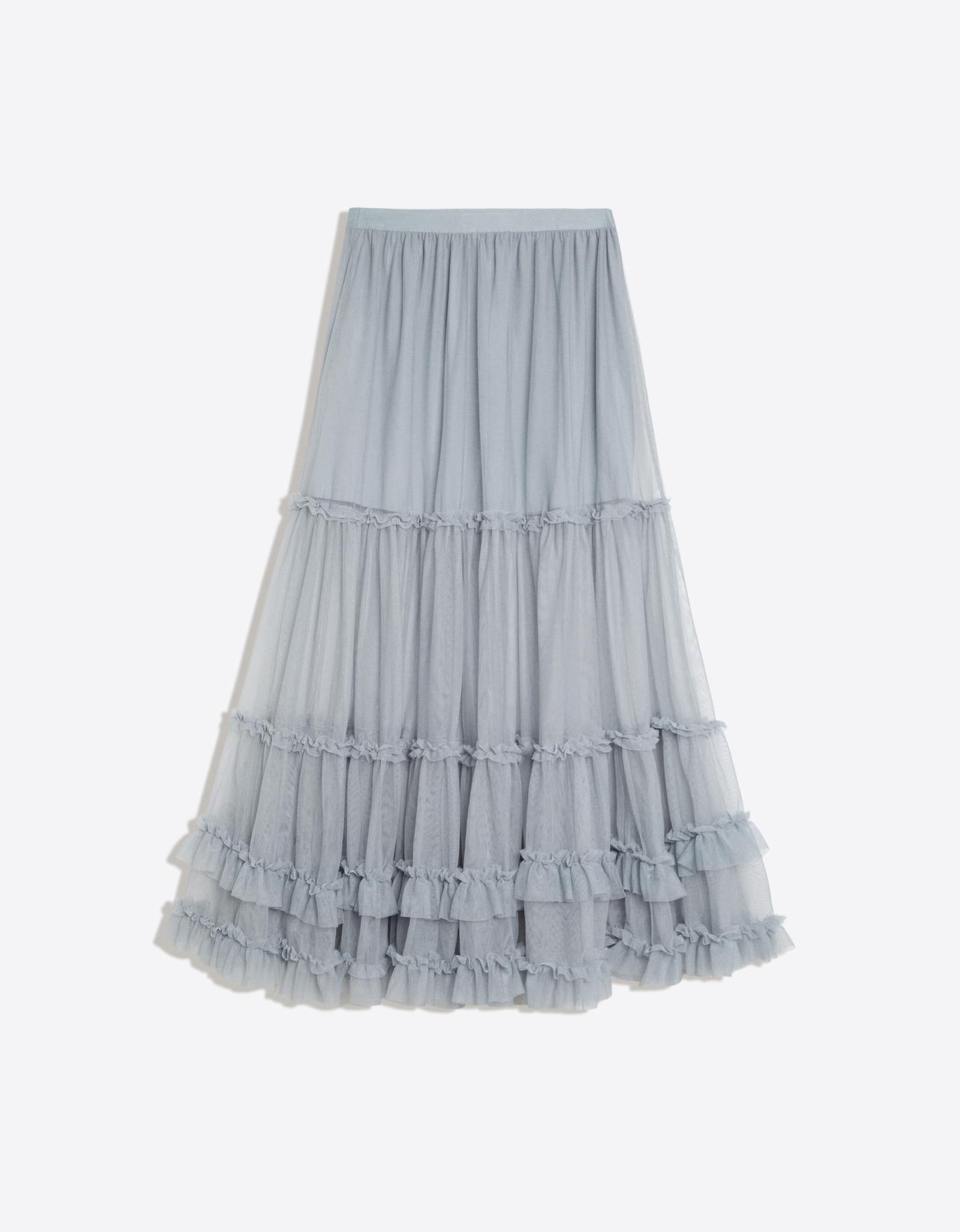 Long tulle skirt with ruffles — Grey