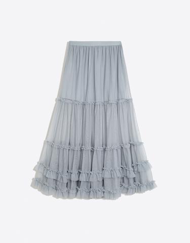 Long tulle skirt with ruffles — Grey 6