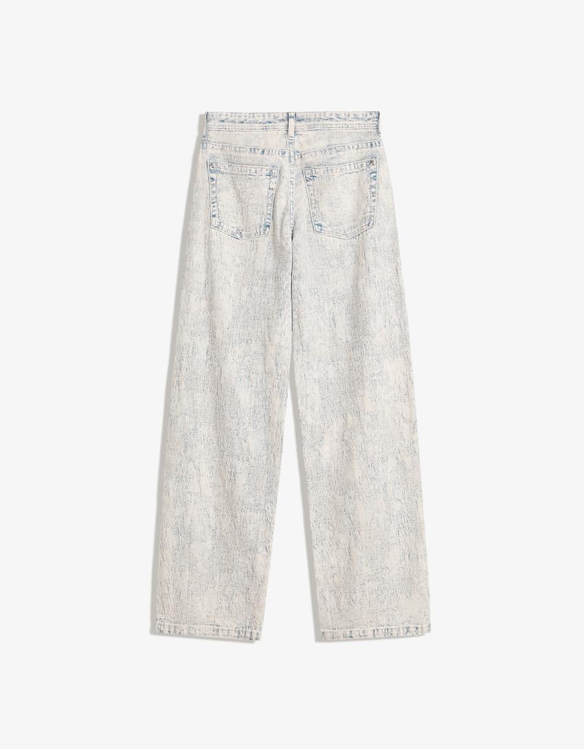 Jacquard baggy jeans met lage taille-Gewassen blauw-4