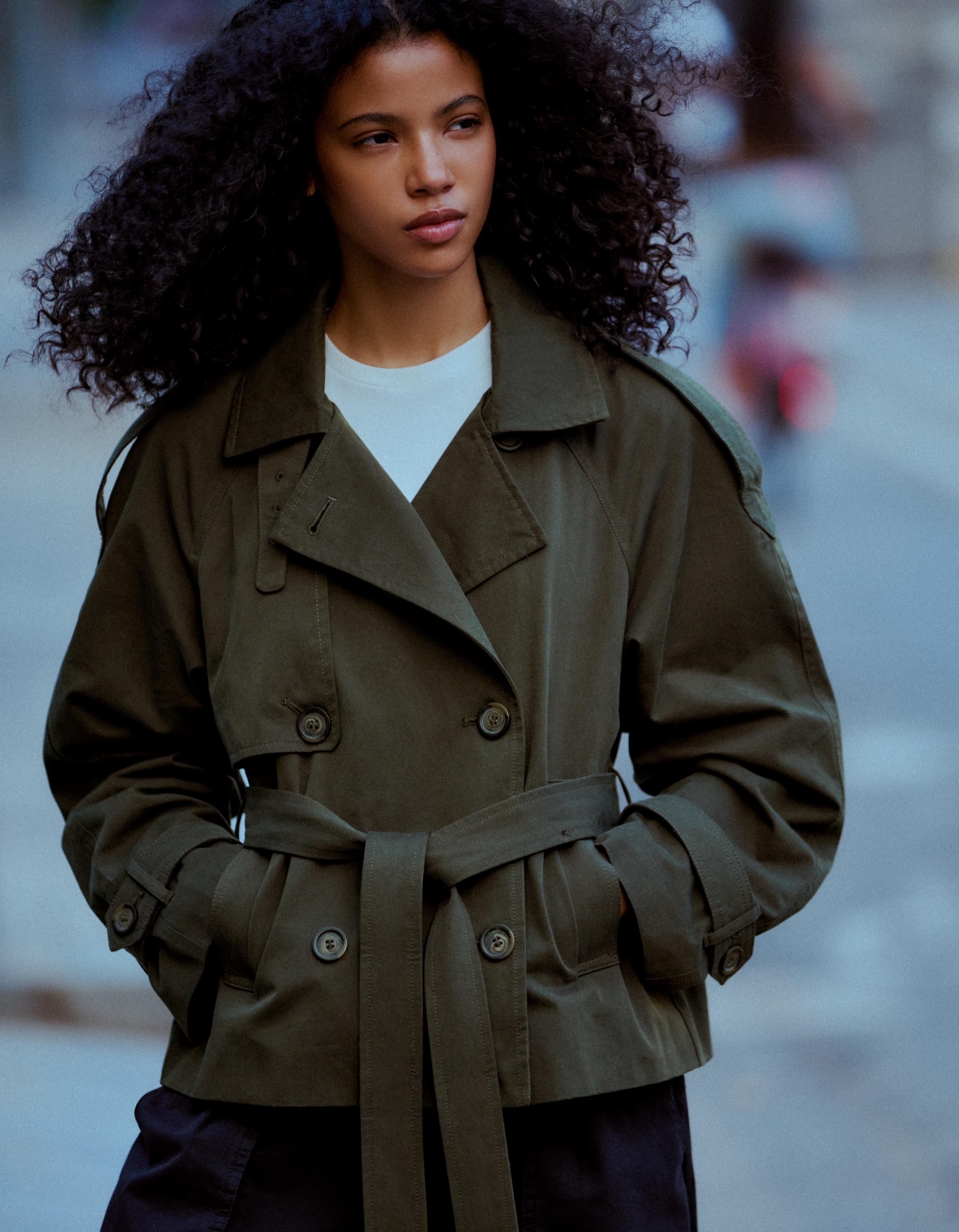 Bershka Kurtka Trencz Kobieta Khaki