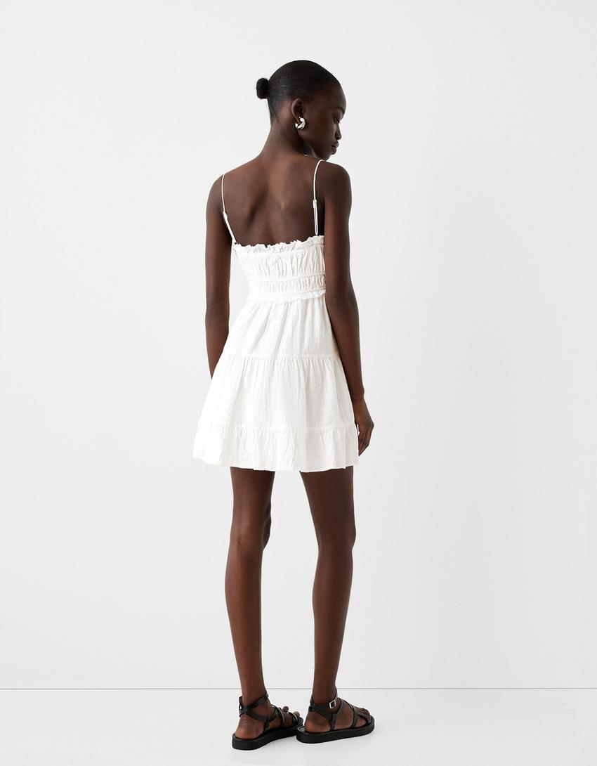 Mini-robe rustique volants-Blanc-1
