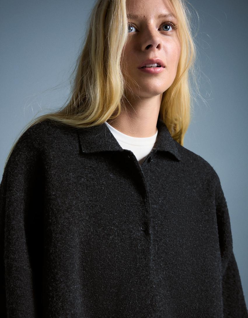 Boxy polo collar jumper-Grey