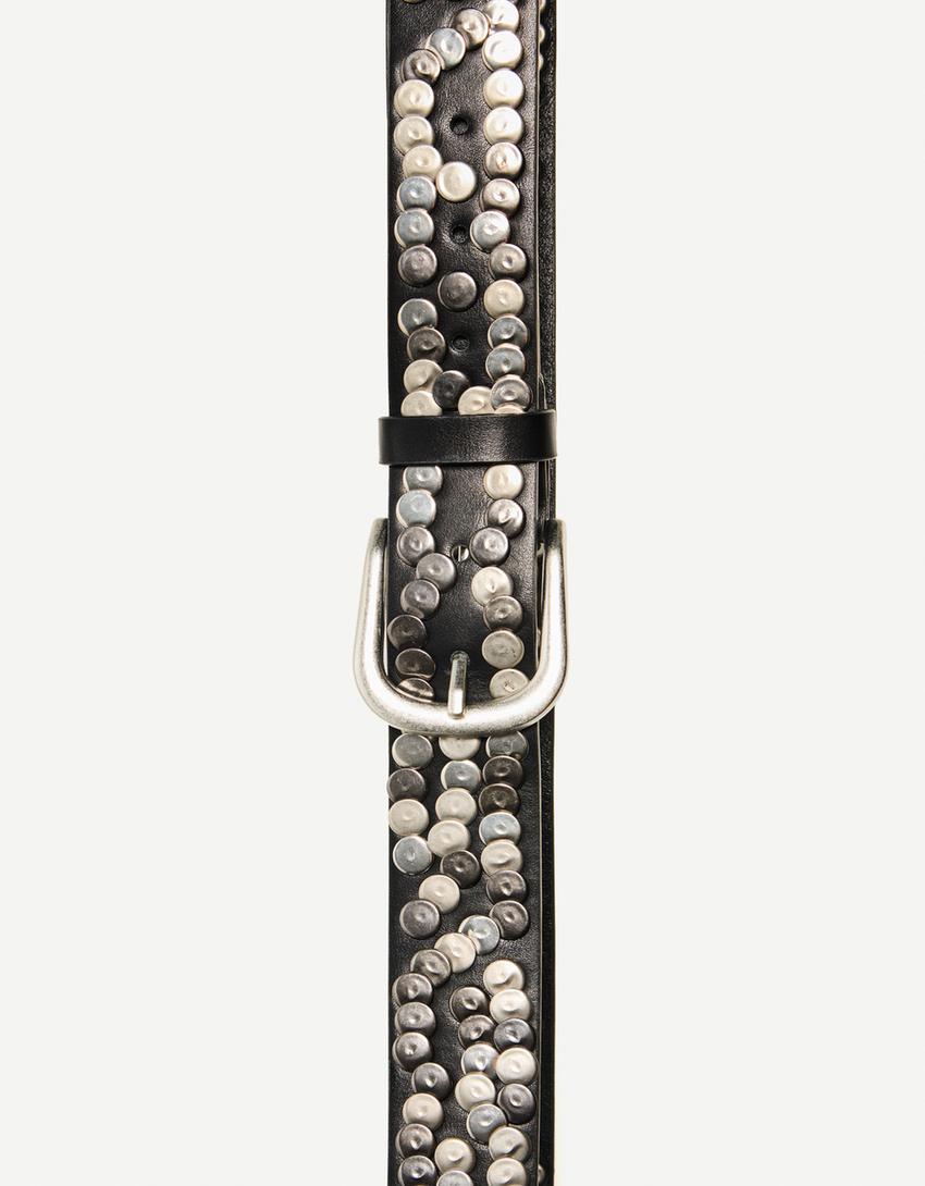 Studded wide belt-Black