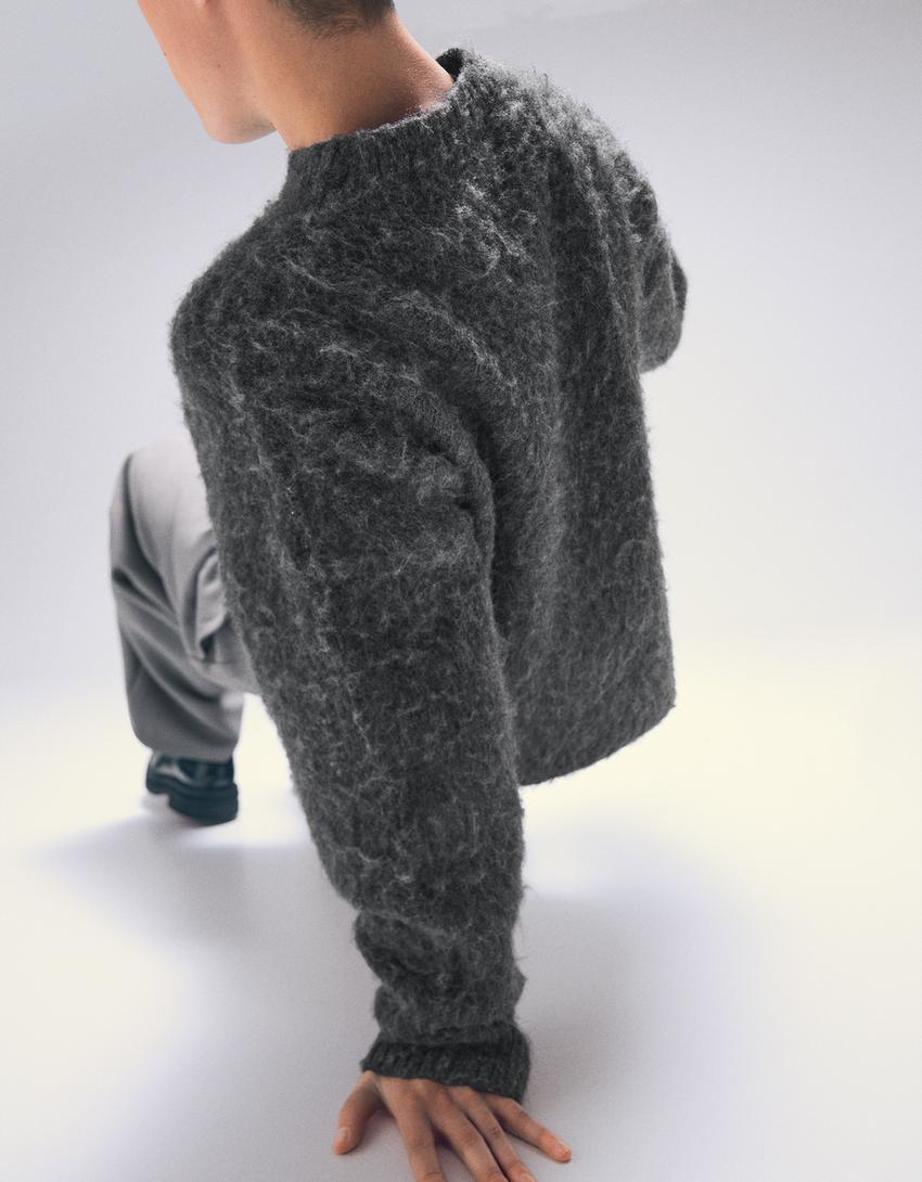 Pullover mit Kunstfell-Dunkelgrau