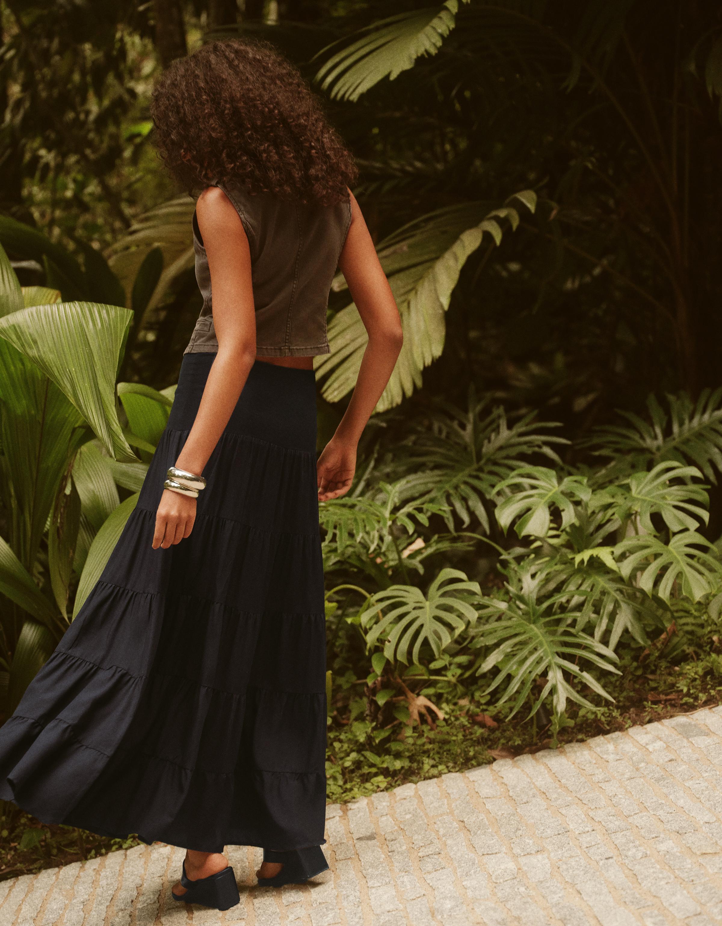 Fold-over waist midi skirt — Black
