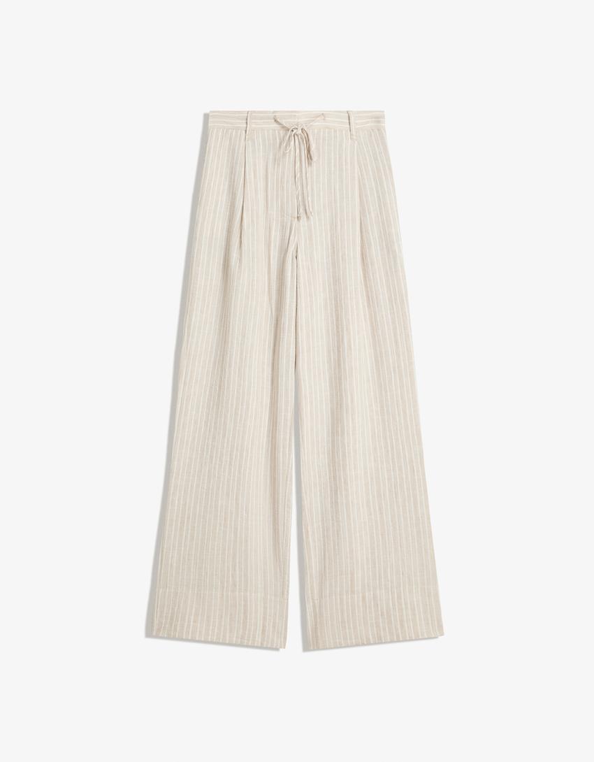 Pantalon wide leg plissé-Camel-0